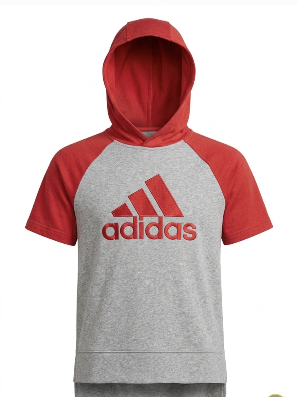 Y2K 90S adidas Mens  Red & Gray Hooded Short Sleeve Tee Size Large